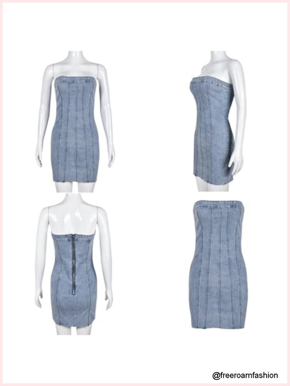 Strapless Denim Corset Tube Bodycon Mini Dress Y2K Clubwear - Picture 5 of 6